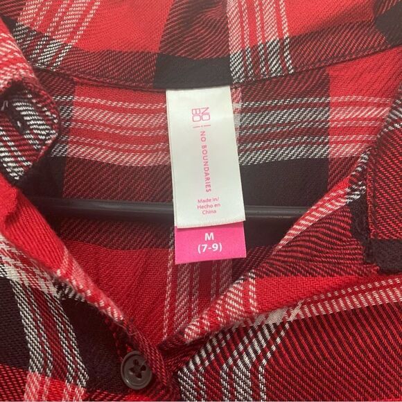 No Boundaries Red Plaid Lace Blouse Size M (7-9) - Picture 5 of 7